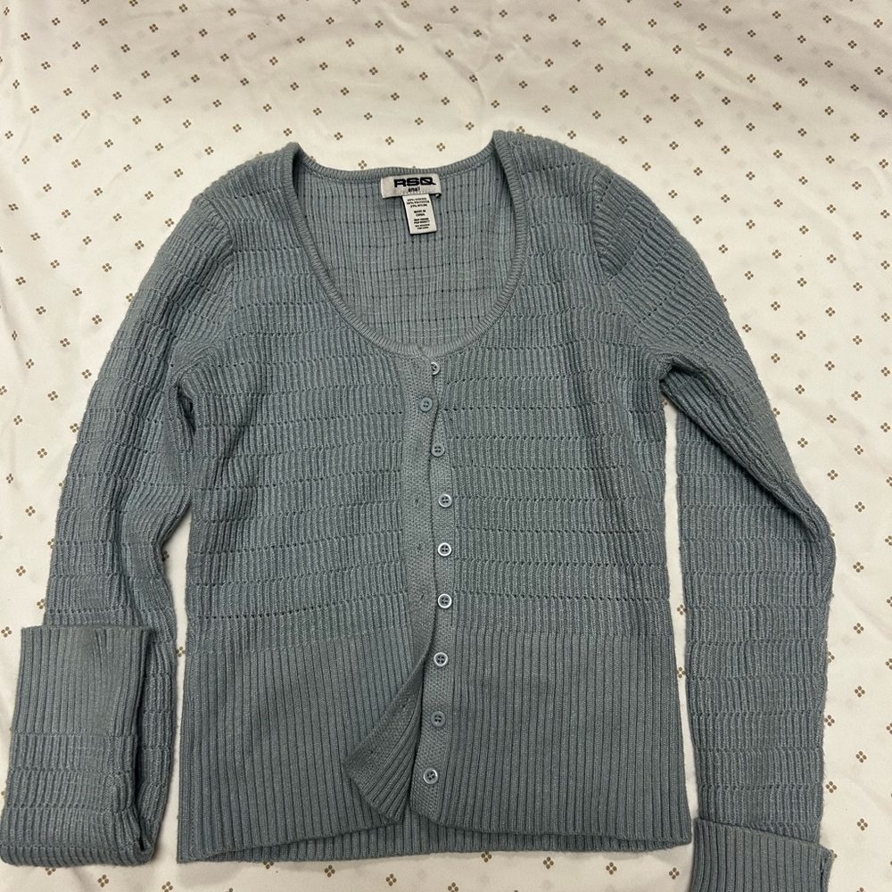RSQ Blue Cardigan Sweater V-Neck Ribbed